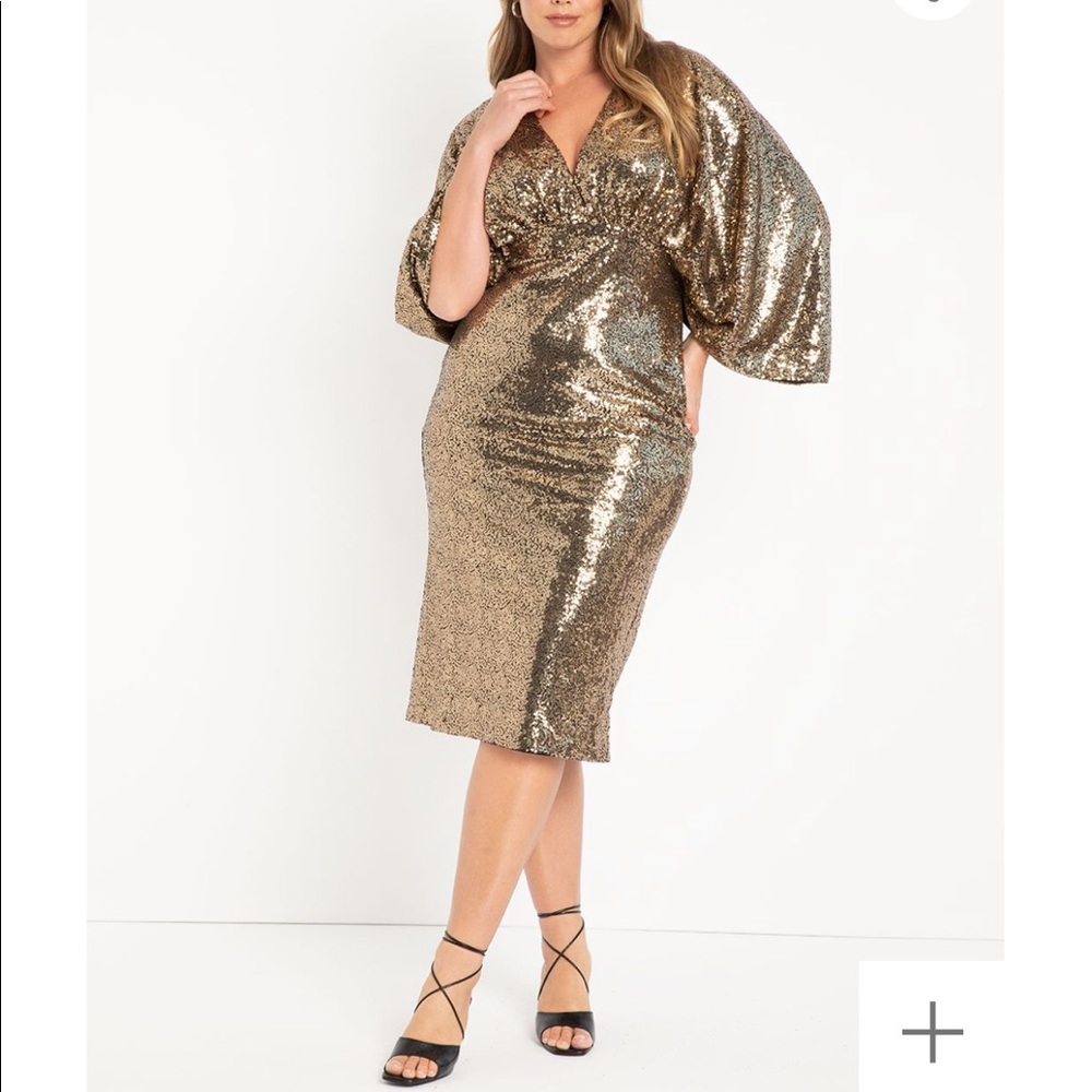 Gold sequins cape midi dress plus size 22 ELOQUII